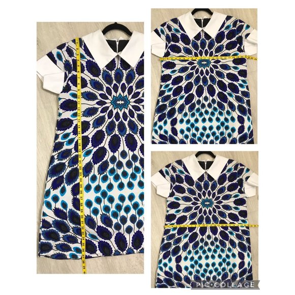 Chic Blue and White Patterned Mini Dress - Picture 12 of 12